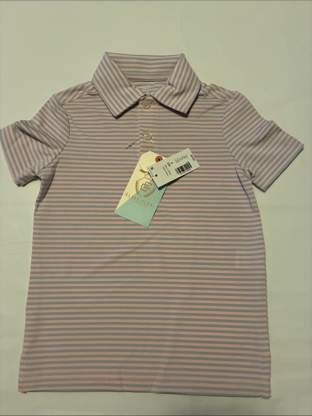 Class Club Light Pink and Gray Striped Polo